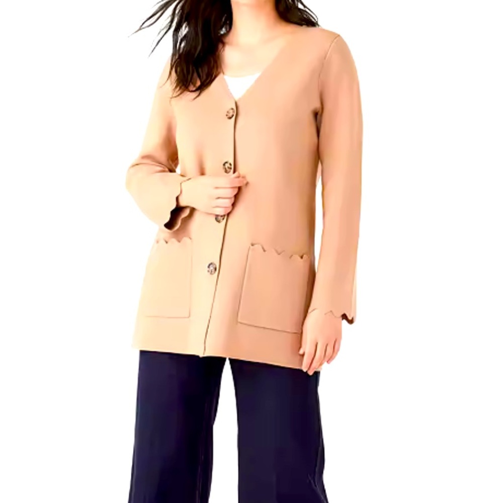Kate Spade Scalloped Sweater Blazer - Camel Color, Size Small